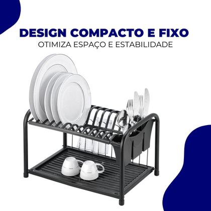 Imagem de Escorredor Organizador Louça Pia Cozinha Bancada Duplo Pratos Talheres Copos Compacto Preto Arthi