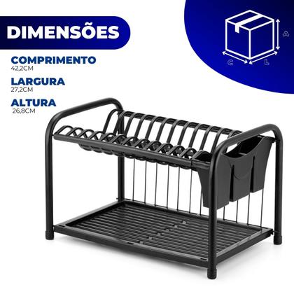 Imagem de Escorredor Organizador Louça Pia Cozinha Bancada Duplo Pratos Talheres Copos Compacto Preto Arthi