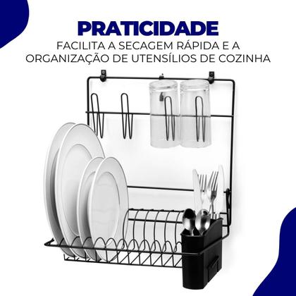 Imagem de Escorredor Secador Louça Copos Pratos Cook Home Cozinha Dobravel Suspensa Organizador Black Arthi