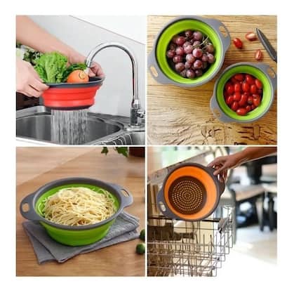 Imagem de Escorredor Silicone Retrátil P/ Frutas Legumes Peneira Massa