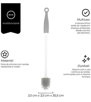 Imagem de Escova 30cm Multiuso Com Cabo Grey E Cerdas Em Silicone Mimo Style