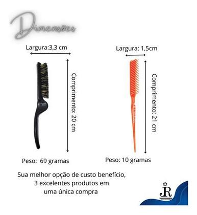 Imagem de Escova 5 Fileiras Cerdas Mista + Pente 3 Fileiras Fitagem