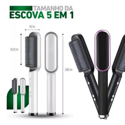 Imagem de Escova Alisadora 5 em 1 Alisa, Escova, Modela, Seca, Anti-Frizz - Profissional Cerâmica Bivolt