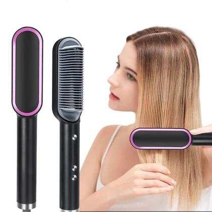 Imagem de Escova Alisadora Bivolt 5 em 1 Alisa Hidrata Modela Alinha e Anti-Bivolt Para Todos os Tipos Cabelos