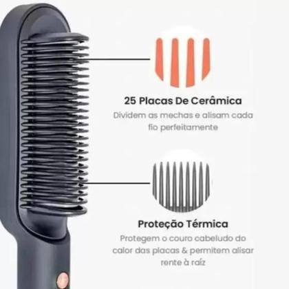 Imagem de Escova alisadora bivolt com controle de temperatura 3x1 Seca, Hidrata e Alisa Bivolt