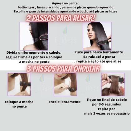 Imagem de Escova Alisadora De Cabelo Pente Cerâmica Profissional 5 em 1 Seca, Alisa, Hidrata, Modela, Anti Frizz