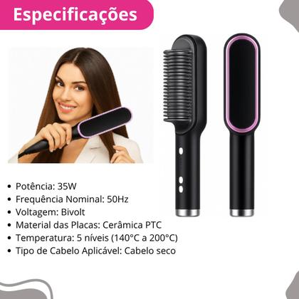 Imagem de Escova Alisadora Pente Elétrico Cerâmica 110V/220V