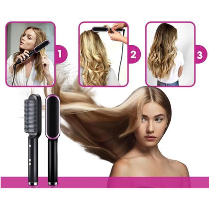 Imagem de Escova Alisadora Pente Secadora Profissional 3 Em 1 Seca Modela Cabelo - Escova De Cabelo Elétrica
