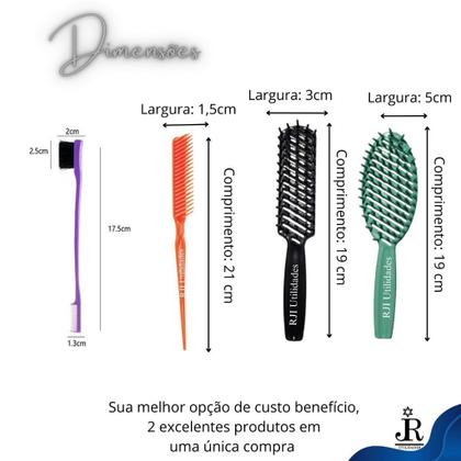 Imagem de Escova Cabelo Raquete Vazada, Pente 3 fileiras fitagem, Escovinha Baby Hair, Touca Cetim Ajustável