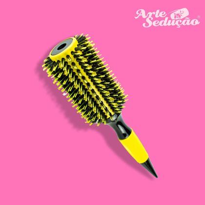 Imagem de Escova Cabelo Redonda Cerda Dupla Profissional Amarela 40Mm
