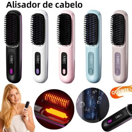 Imagem de Escova De Alisamento De Cabelo De Cerâmica Sem Fio 3 Configurações De Temperatura Pente Quente