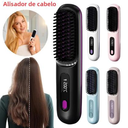 Imagem de Escova De Alisamento De Cabelo De Cerâmica Sem Fio 3 Configurações De Temperatura Pente Quente