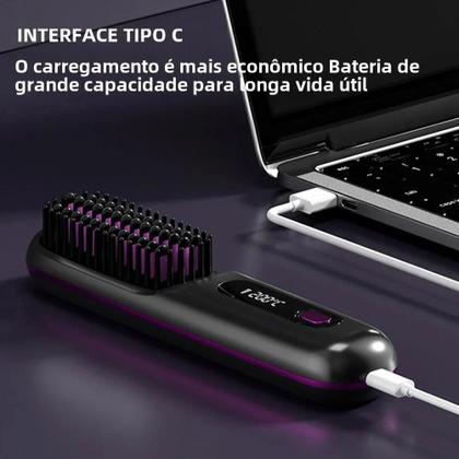 Imagem de Escova De Alisamento De Cabelo De Cerâmica Sem Fio 3 Configurações De Temperatura Pente Quente
