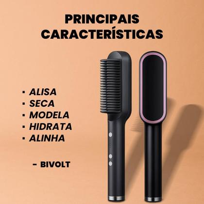 Imagem de Escova de Cabelo Alisadora 5 em 1 Bivolt com Íons E Placas Cerâmicas
