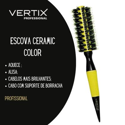 Imagem de Escova de Cabelo Ceramic Color Térmica Profissional para Alisar Cabelos Médios Vertix 27mm
