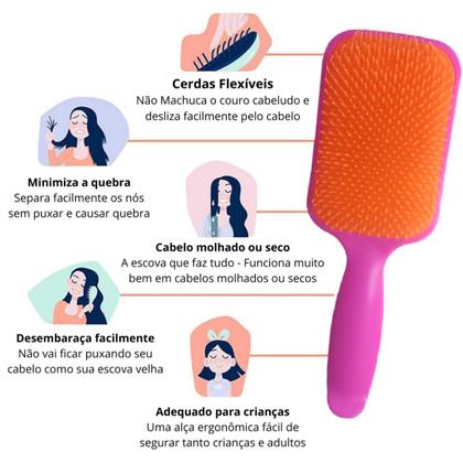 Imagem de Escova de Cabelo Raquete Desembaraçadora Flex Hair não Danifica Fios