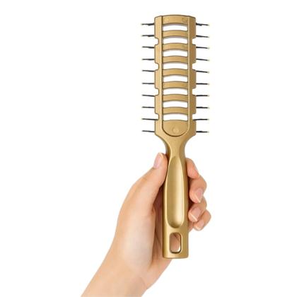 Imagem de Escova de Cabelo Tunel Vazado Pompadour Modeladora Desembaraçadora e Antiestática Para Secador Penteados Dourada