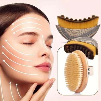 Imagem de Escova De Contorno Facial Para Drenagem Linfática Com Cerdas De Javali Para Esfoliação E Massagem