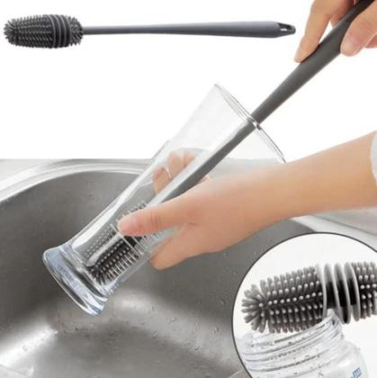 Imagem de Escova De Lavar Garrafa Mamadeira Copos Multiuso De Silicone 33cm - Clink