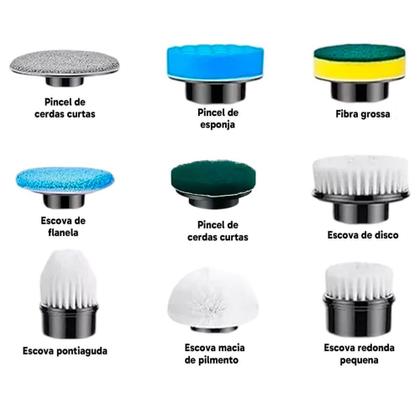 Imagem de Escova de Limpeza Elétrica 9 em 1 com Acessórios para Todas as Superfícies - Tomate