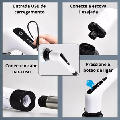 Imagem de Escova De Limpeza Esfregão Mop Elétrico 9 Em 1 Giratório 360 Ajustavel Recarregavel Cozinha USB