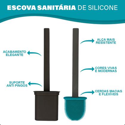 Imagem de Escova de Limpeza Vaso Sanitário Silicone Cerdas Macias Com Suporte Adesivo Cores Sortidas