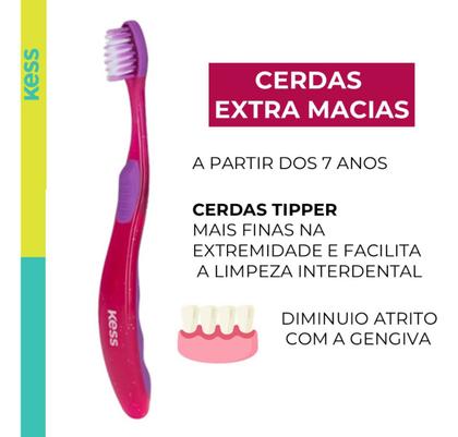 Imagem de Escova Dental Infantil Cerdas 7 Anos Rosa Tipper Steps Kess