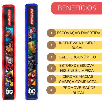 Imagem de Escova Dente Infantil com Porta Escova Liga da Justiça Macia