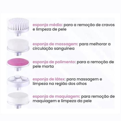 Imagem de Escova Elétrica Facial 5 em 1 com Funções de Massagem e Relaxamento