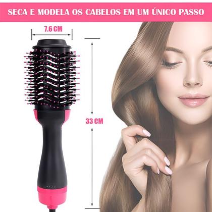 Imagem de Escova Elétrica Rosa Multifuncional Seca e Alisa com Tecnologia Antifrizz e Íons Negativos