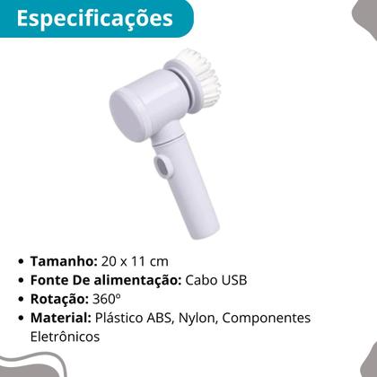 Imagem de Escova Elétrica USB para Limpeza Recarregável Multiuso 5 em 1