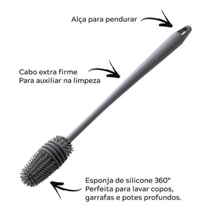 Imagem de Escova em Silicone para Lavagem de Copos e Garrafas de Leite com Cabo Longo