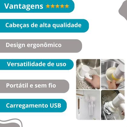 Imagem de Escova Multifuncional Recarregável Para Banheiro Louças Porta Detergente Multiuso Compacta