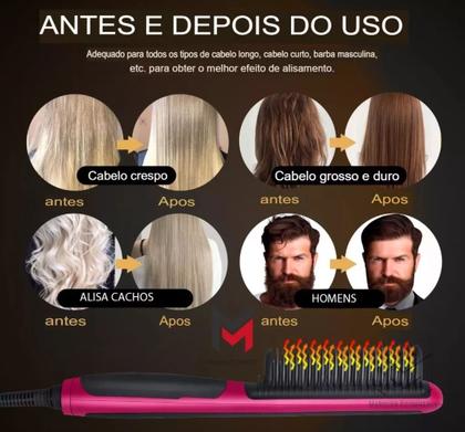 Imagem de escova no cabelo fios brilhantes como magica pente quente bivolt