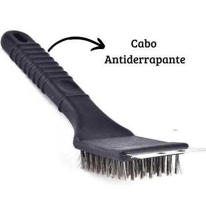 Imagem de Escova Para Limpar Grelha Churrasqueira Espátula Cerdas Aço
