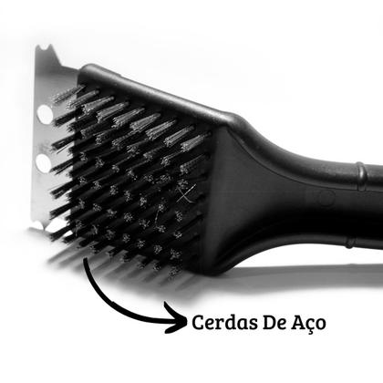 Imagem de Escova Para Limpar Grelha Churrasqueira Espátula Cerdas Aço