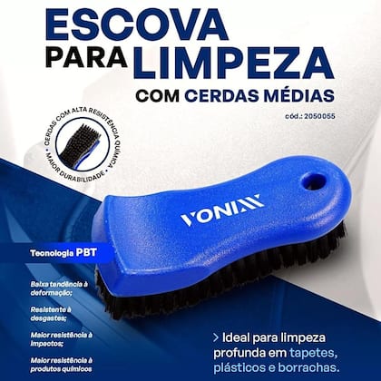 Imagem de Escova Para Limpeza Cerdas Média Banco Estofado Couro Vonixx
