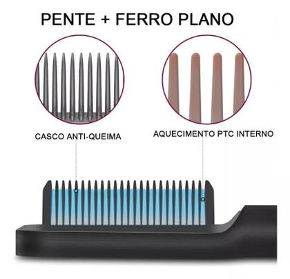 Imagem de Escova Pente Alisador de Cabelo 220V 45W Portátil Preto