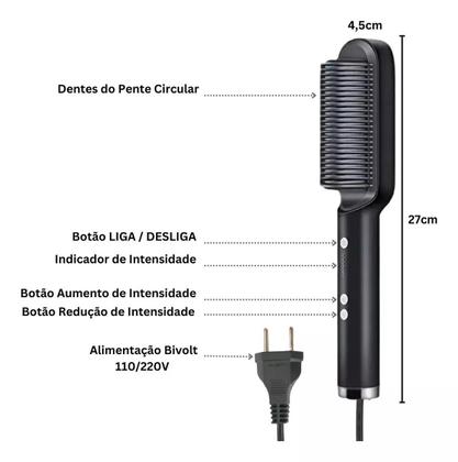 Imagem de Escova Pente Alisador de Cabelo 220V 45W Portátil Preto