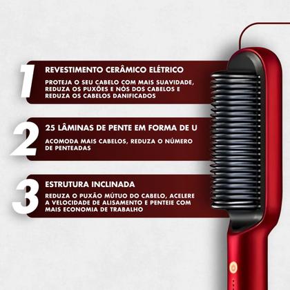 Imagem de Escova Pente Alisadora Profissional Vermelho 34w Bivolt