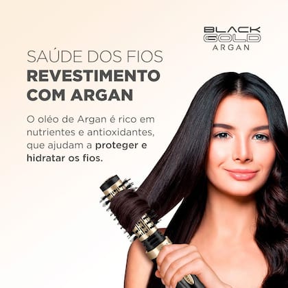 Imagem de Escova Rotativa Argan Mondial Preto e Champagne ER-11-AR
