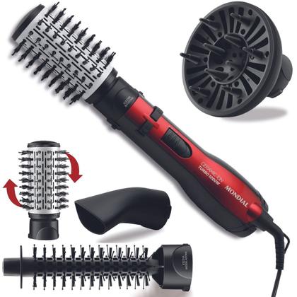Imagem de Escova Rotativa Elétrica de cabelo ceramic íon Turbo 1200W kit 4 em1 com Difusor e modelador  ER-09 127V