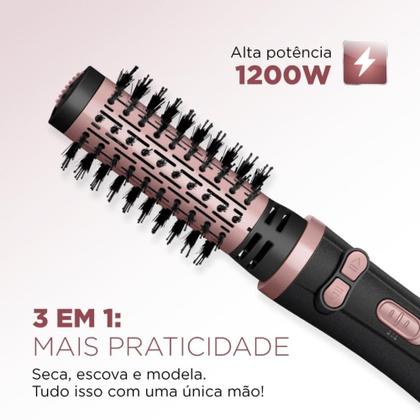 Imagem de Escova Rotativa Mondial ERB-01 Rose  2 em 1, 1200W, Cerdas Mistas, Duas Direções e Bivolt Automático