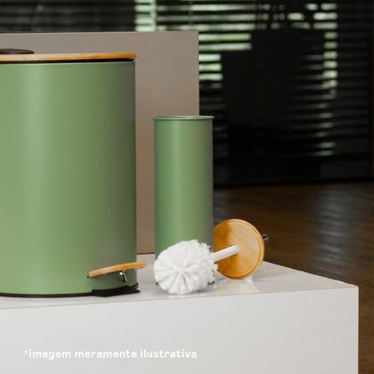 Imagem de Escova sanitaria c/ tampa de bambu e suporte soft preto