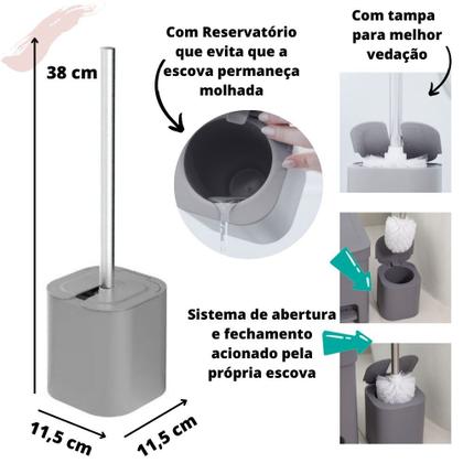 Imagem de Escova Sanitária com Cabo de Aço Inox Com Tampa e Reservatório 