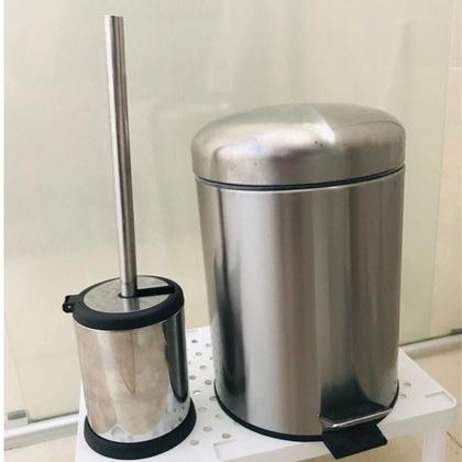 Imagem de Escova Sanitária de Aço Inox com Suporte e Tampa 11,5x39cm Lyor