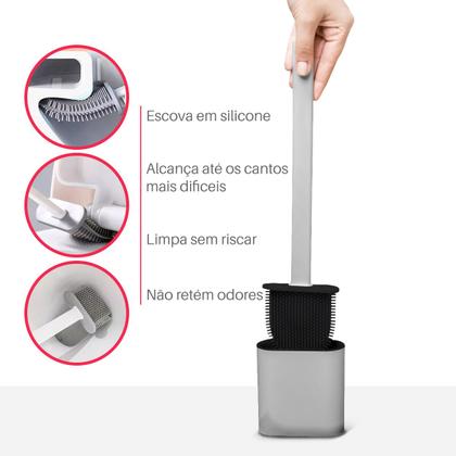 Imagem de Escova Sanitário De Silicone Vaso P/ Banheiro Cinza - Dolce