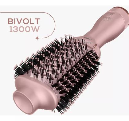 Imagem de Escova Secadora Alisadora Britânia Ions Tourmaline 4 Em 1 1300w Tube Rose Bivolt Prancha Gama Italy Digital Progressiva 450ºf