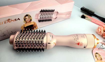 Imagem de Escova Secadora Alisadora Britânia Ions Tourmaline 4 Em 1 1300w Tube Rose Bivolt Prancha Gama Italy Digital Progressiva 450ºf
