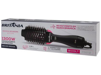 Escova Secadora Britânia BEC02PR 1300W - 2 Velocidades Cerâmica Imagem de Escova Secadora Britânia BEC02PR 1300W